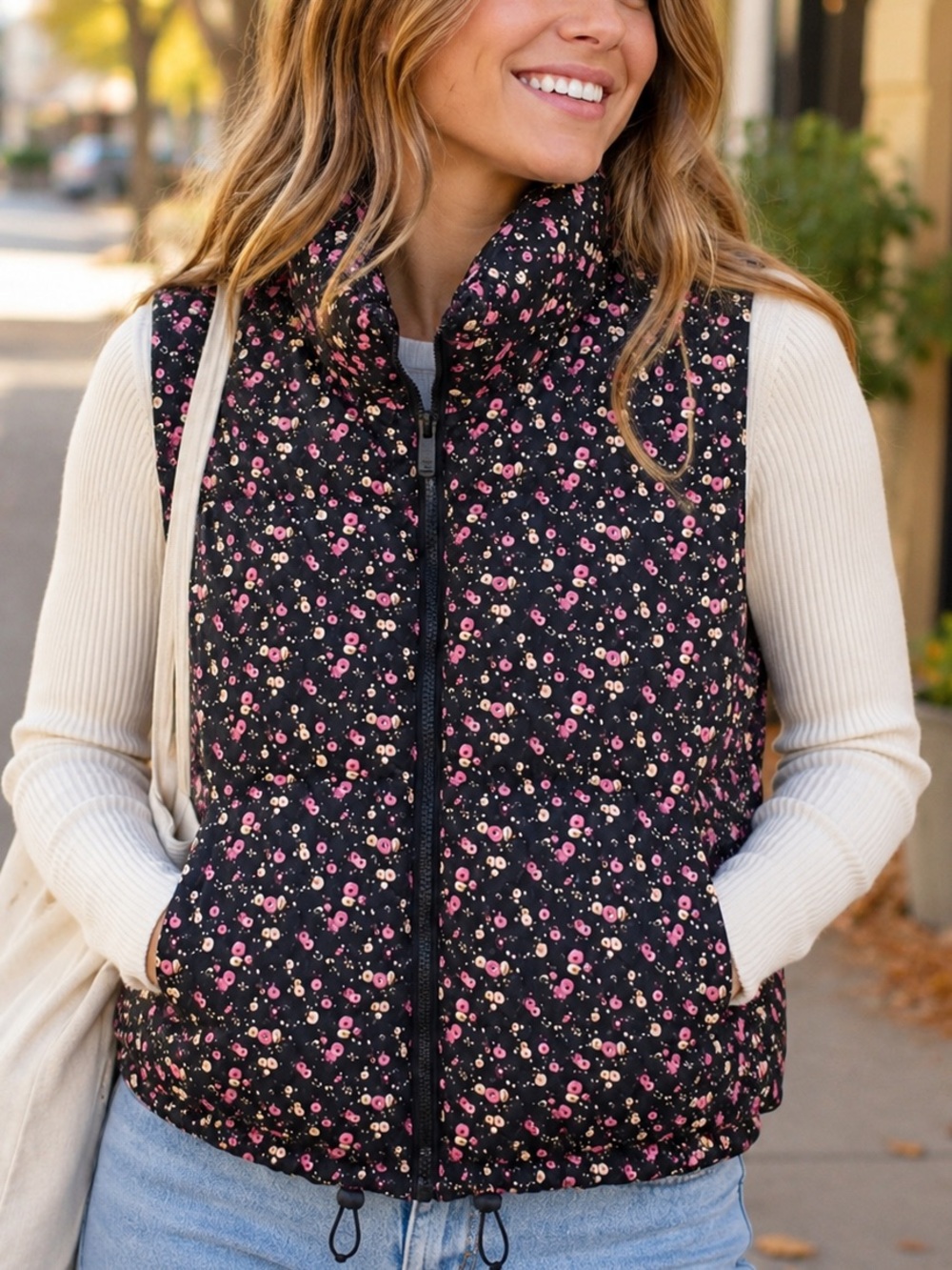 Aeropostale Remixed Down Floral Puffer Vest Women’s Medium